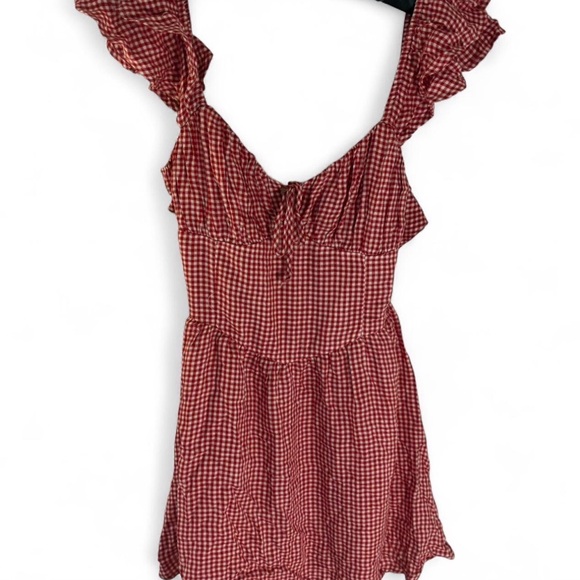 Hollister Dresses & Skirts - Red Hollister Gingham Ruffle-Sleeve Summer Dress